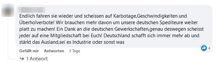 kommentar auf facebook mit kritik an protestaktion in gräfenhausen