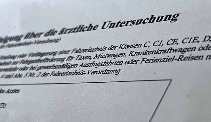 Attest über ärztliche Untersuchung zur Führerscheinverlängerung