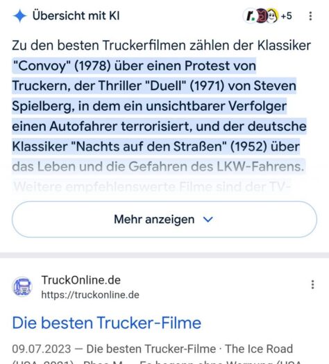 suchergebniss auf google. erst die antwort von ki generierten ergebnis, dann von organischen links.